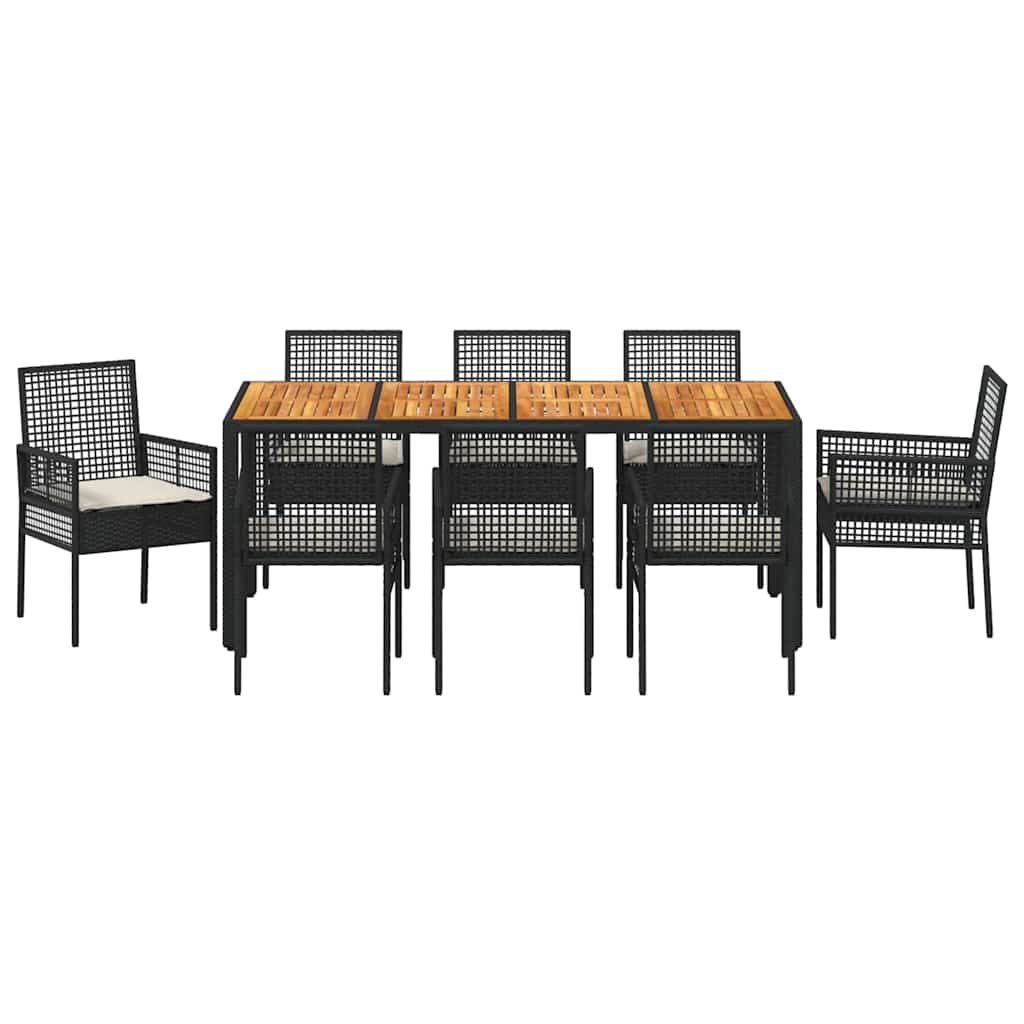 Conjunto de Comedor de Jardín 9 pcs Negro ratán sintético