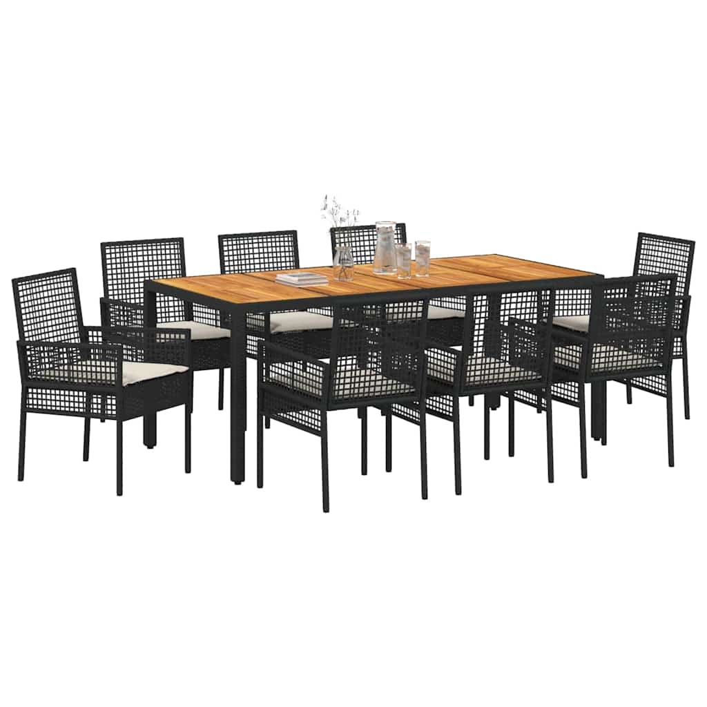 Conjunto de Comedor de Jardín 9 pcs Negro ratán sintético