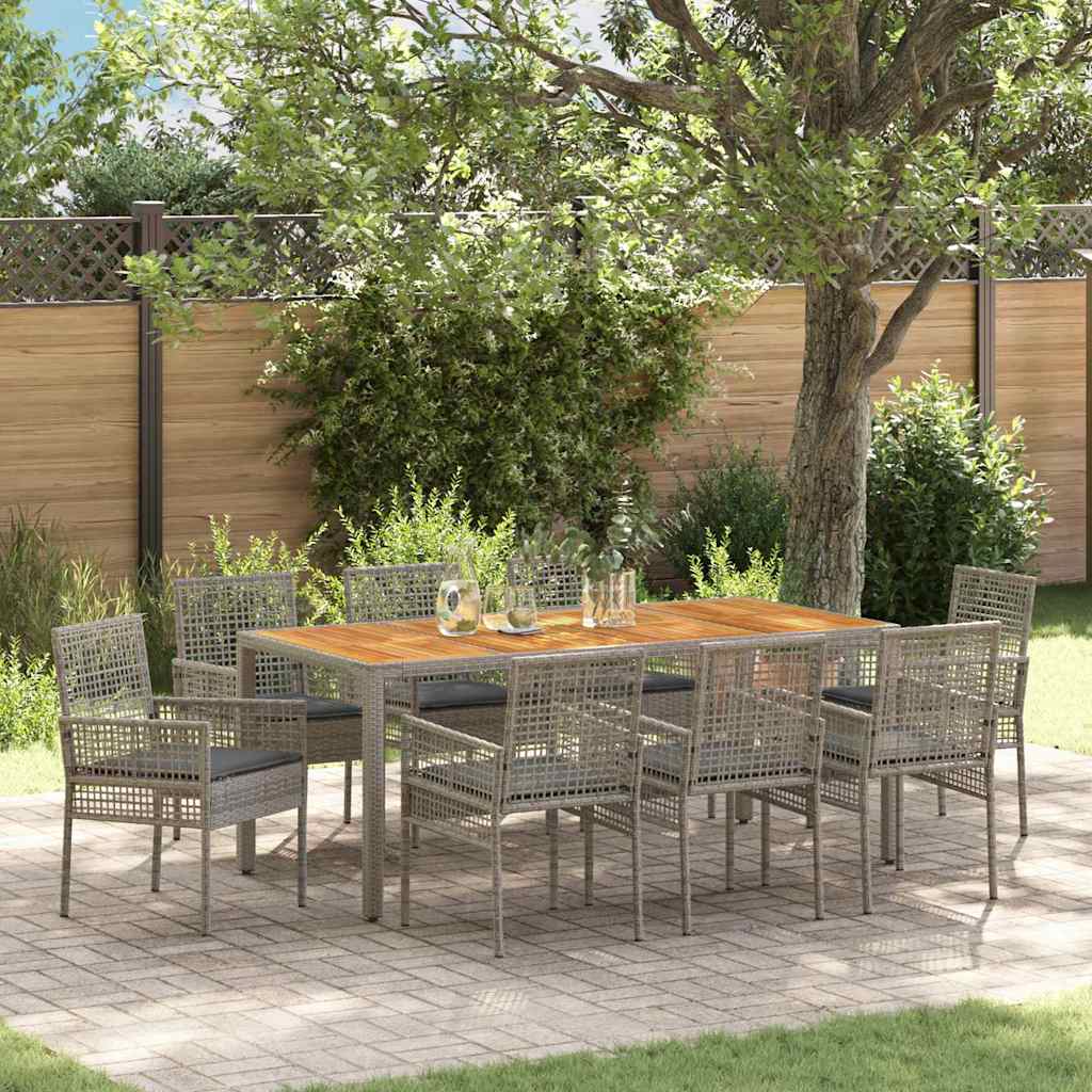 Conjunto de Comedor de Jardín 9 pcs Gris Claro ratán sintético