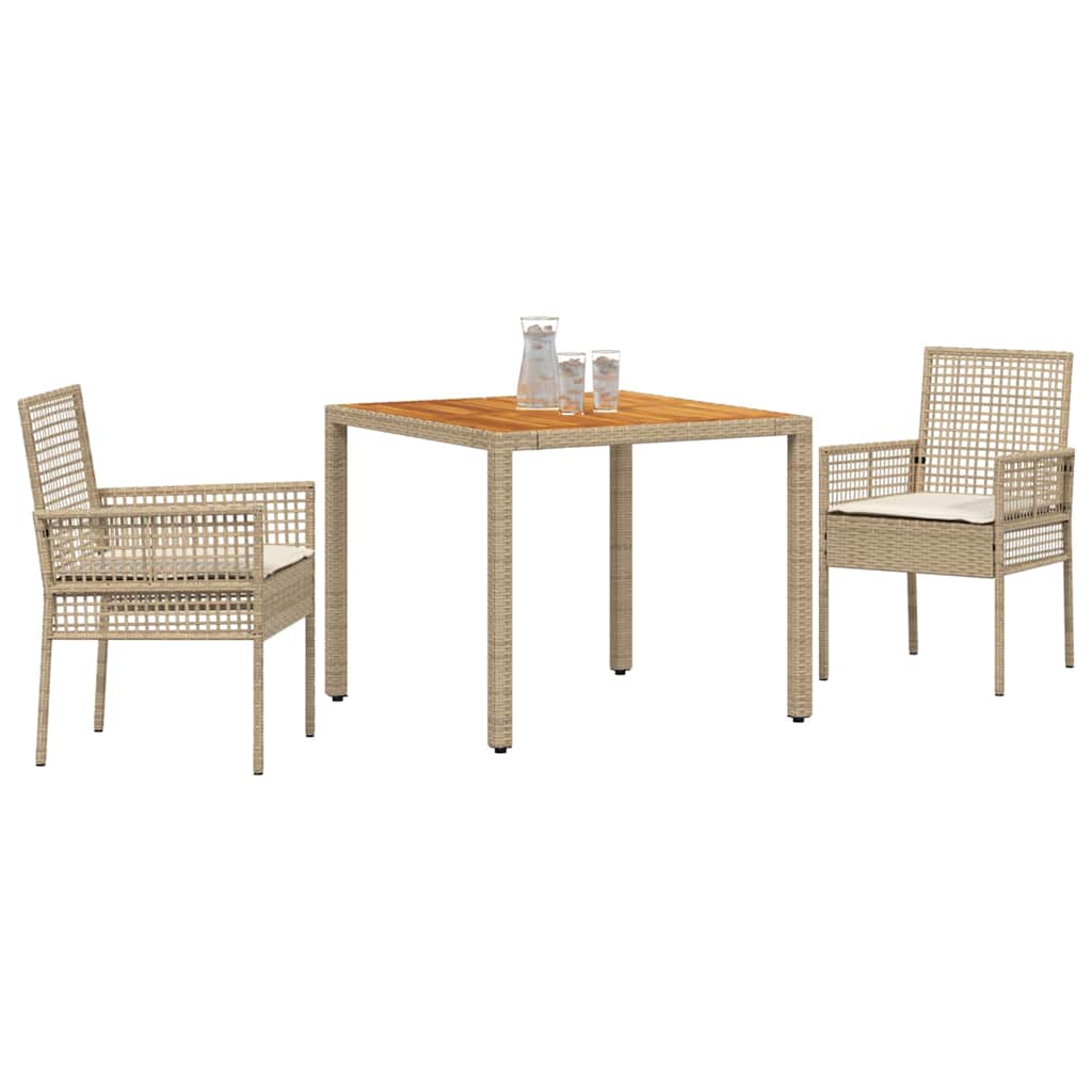 Conjunto de Comedor de Jardín 3 pcs Beige ratán sintético