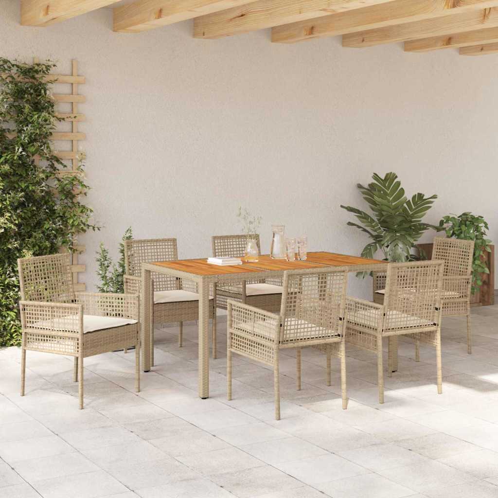 Conjunto de Comedor de Jardín 7 pcs Beige ratán sintético