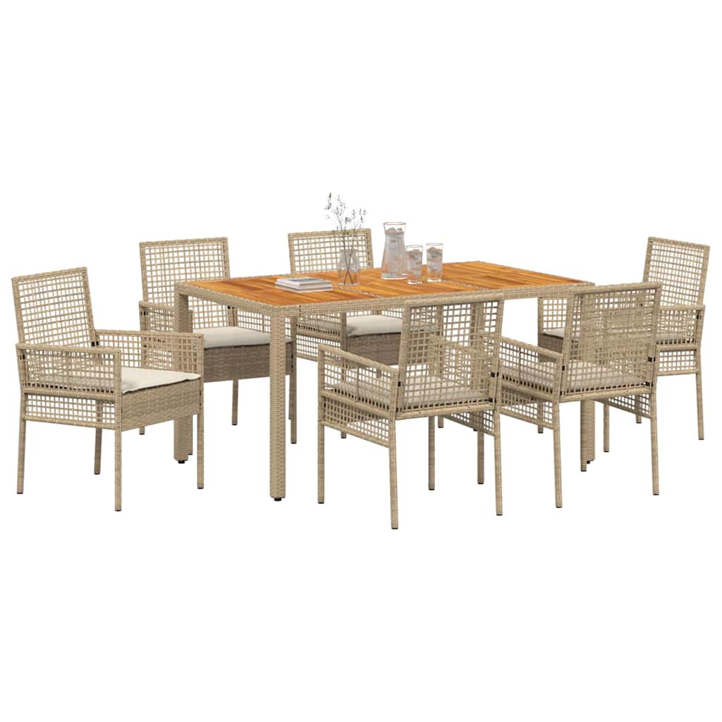 Conjunto de Comedor de Jardín 7 pcs Beige ratán sintético