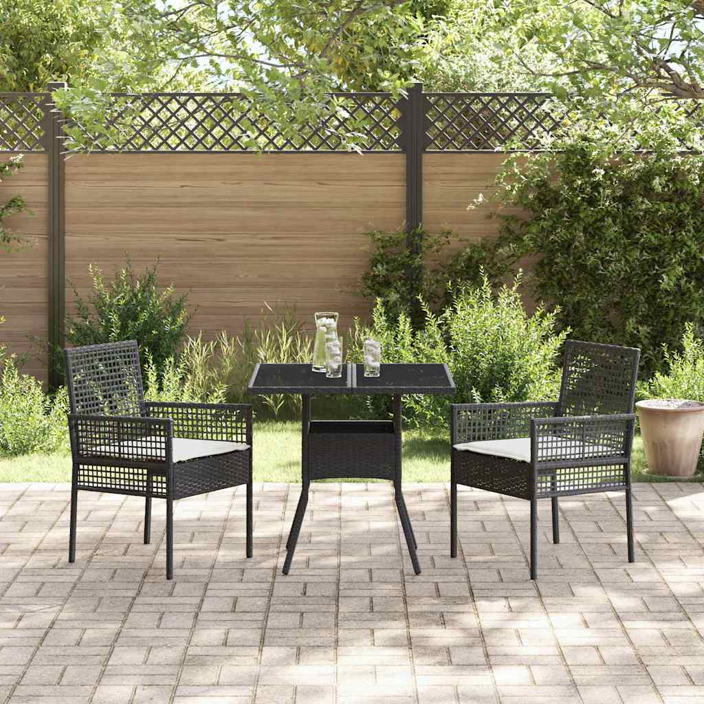 Conjunto de Comedor de Jardín 3 pcs Negro ratán sintético