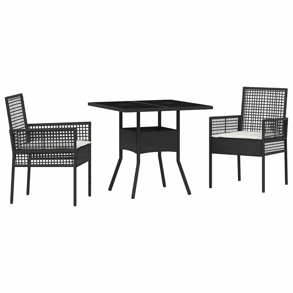 Conjunto de Comedor de Jardín 3 pcs Negro ratán sintético