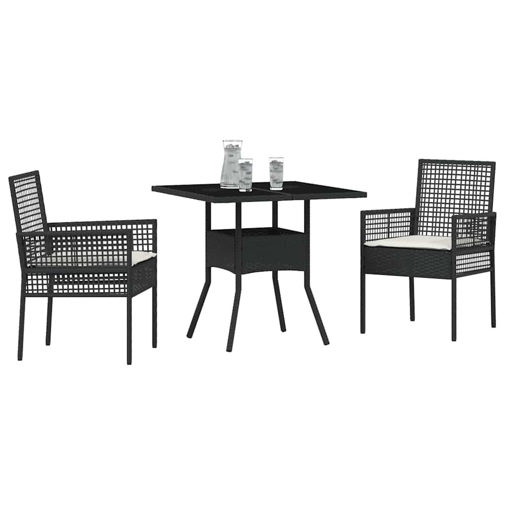 Conjunto de Comedor de Jardín 3 pcs Negro ratán sintético