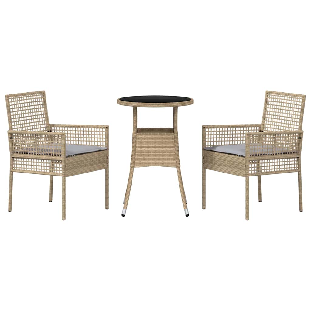 Conjunto de Comedor de Jardín 3 pcs Beige ratán sintético