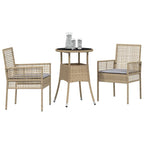 Conjunto de Comedor de Jardín 3 pcs Beige ratán sintético