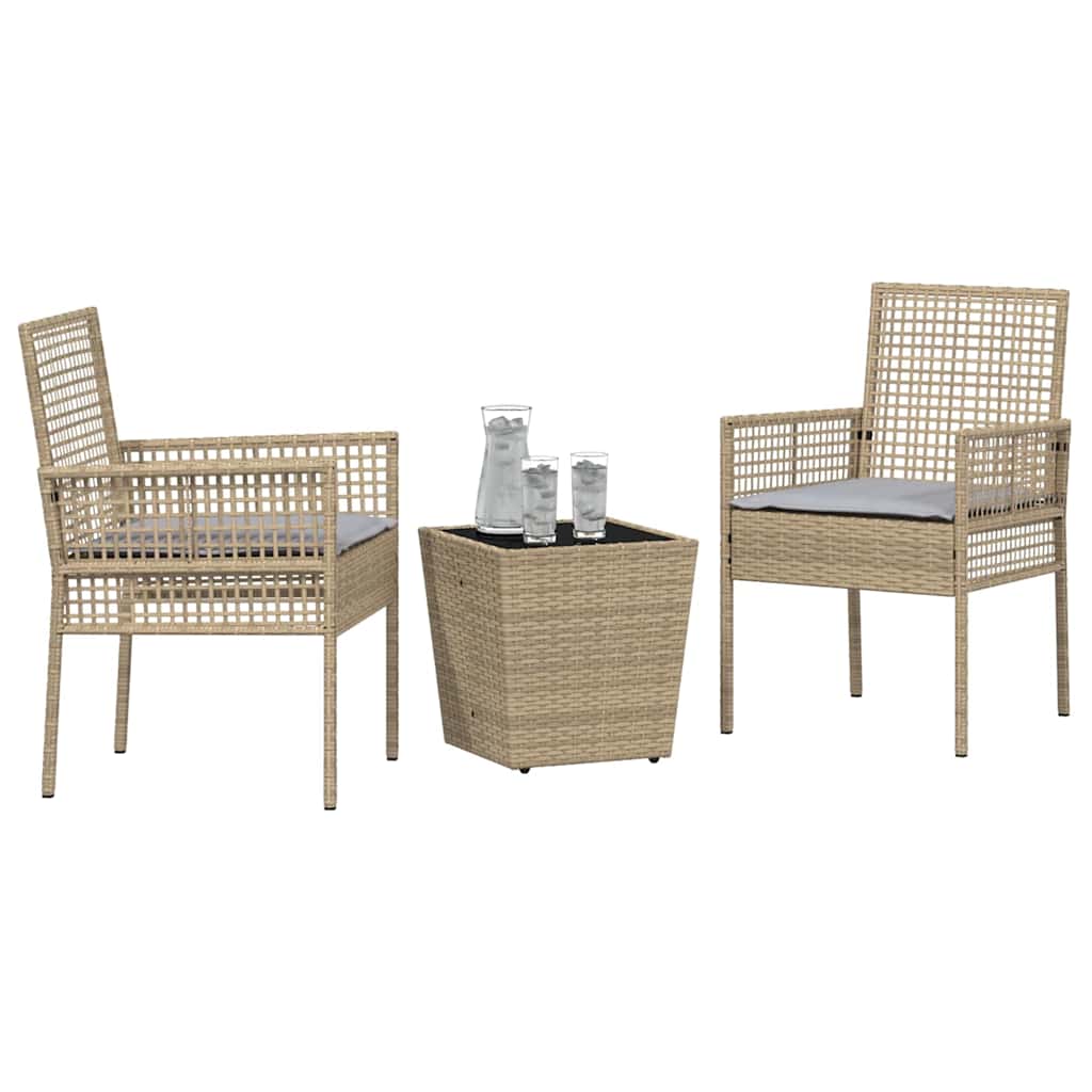Juego Bistro de Jardín 3 pcs Beige ratán sintético