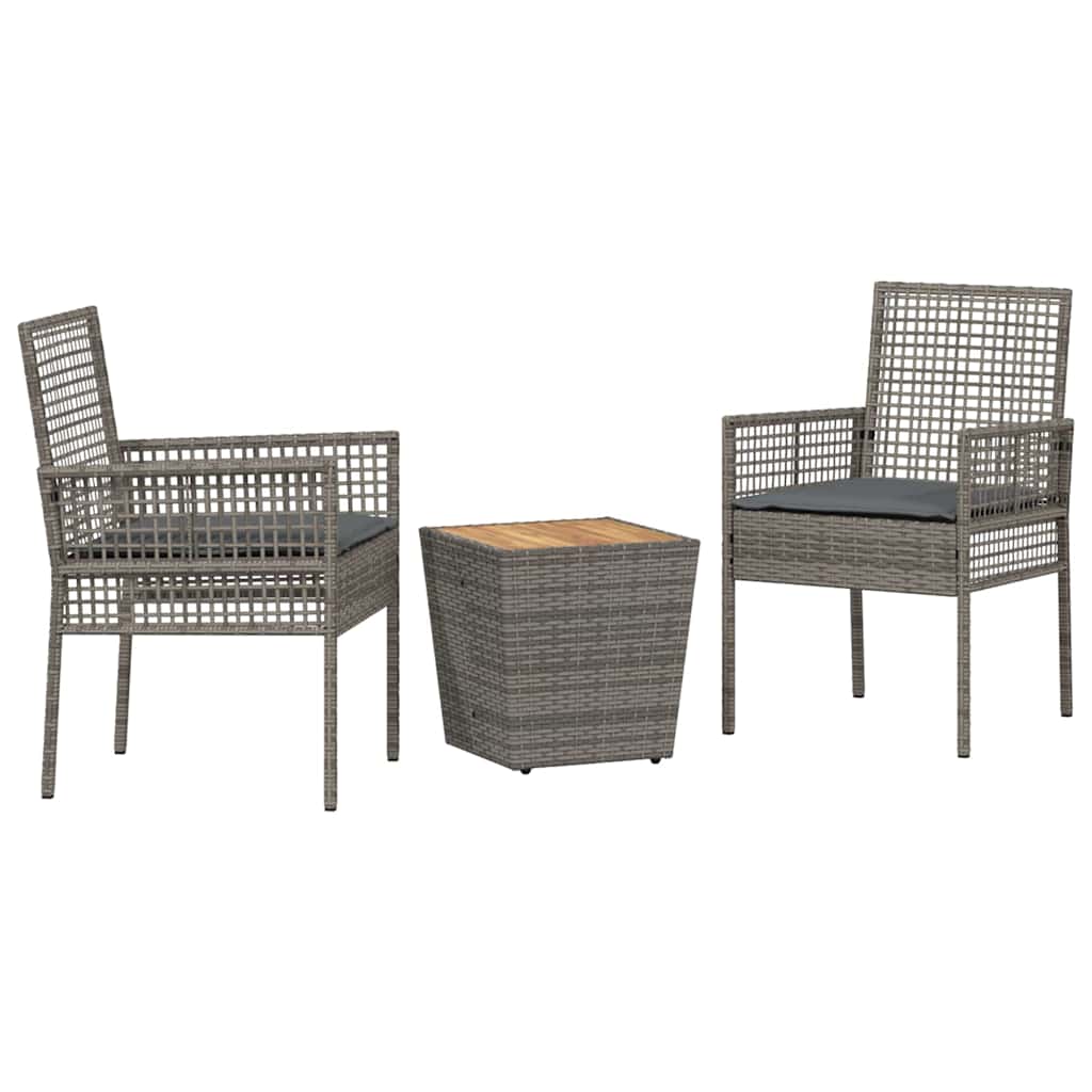 Juego Bistro de Jardín 3 pcs Gris ratán sintético