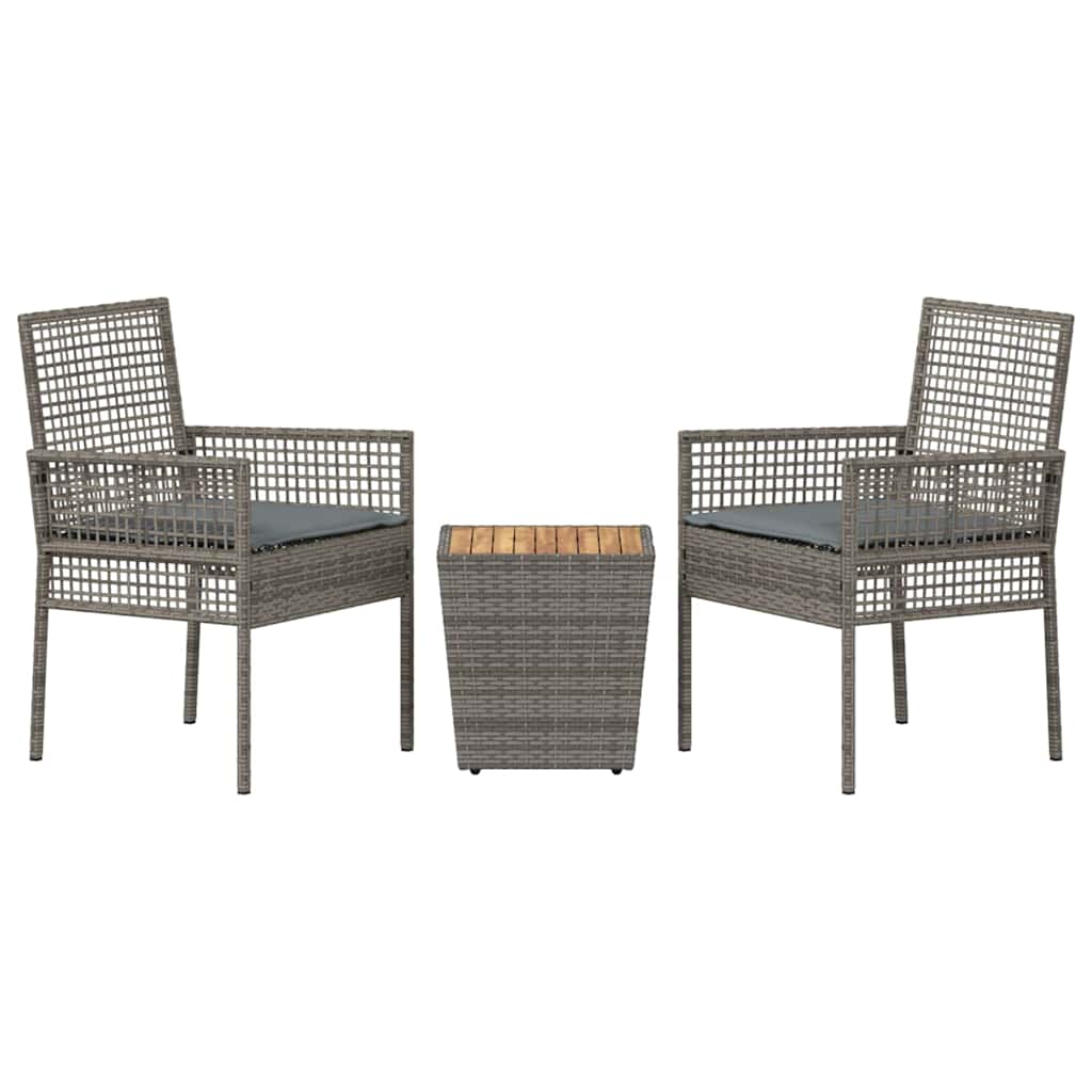 Juego Bistro de Jardín 3 pcs Gris ratán sintético