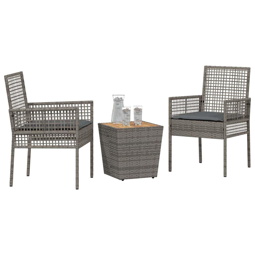 Juego Bistro de Jardín 3 pcs Gris ratán sintético