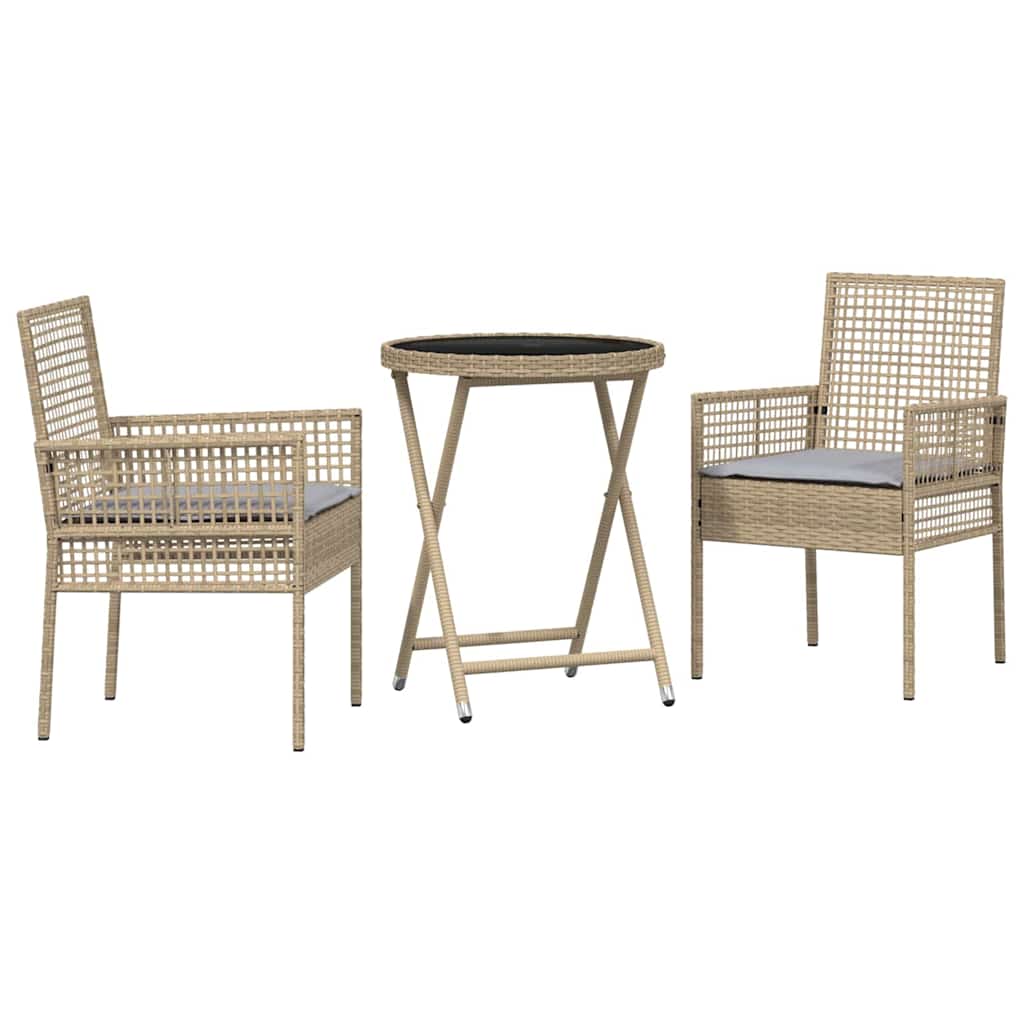 Juego Bistro de Jardín 3 pcs Beige ratán sintético