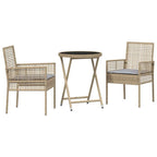 Juego Bistro de Jardín 3 pcs Beige ratán sintético