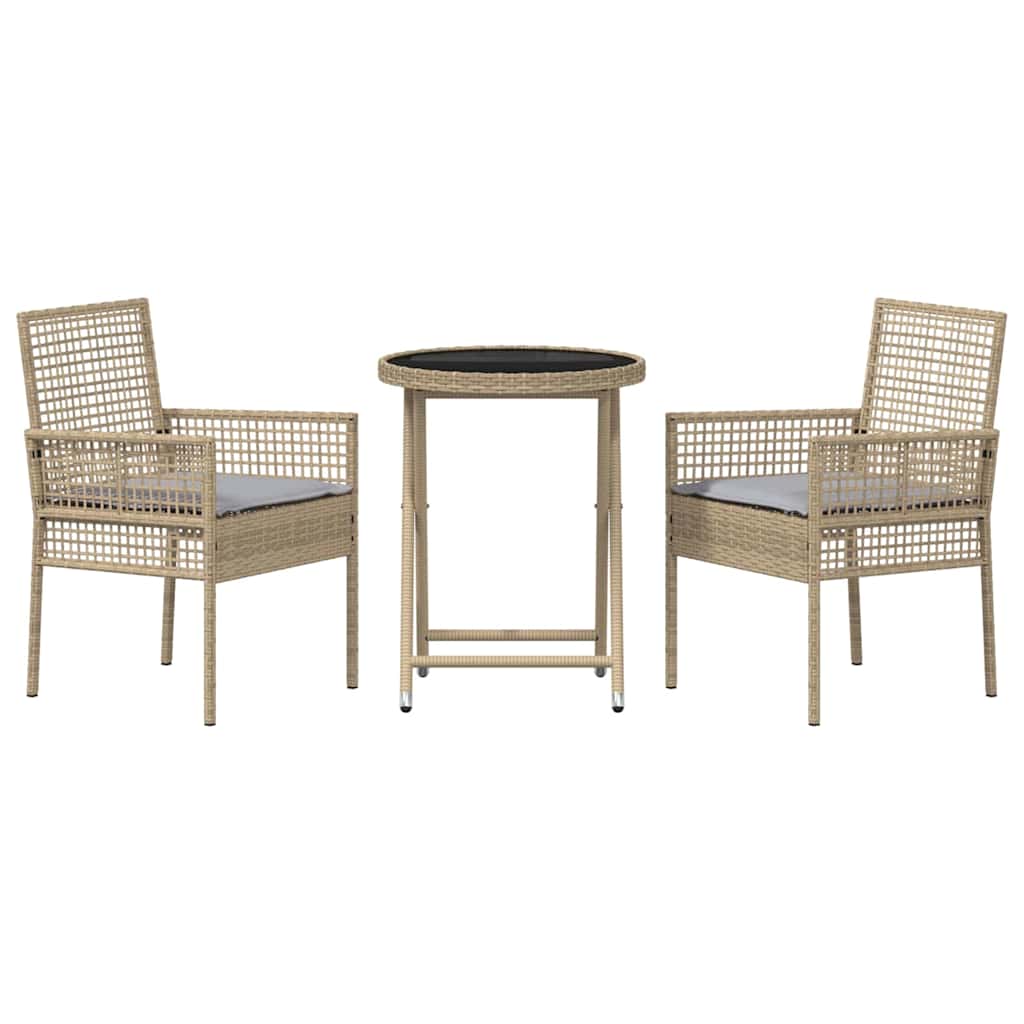 Juego Bistro de Jardín 3 pcs Beige ratán sintético