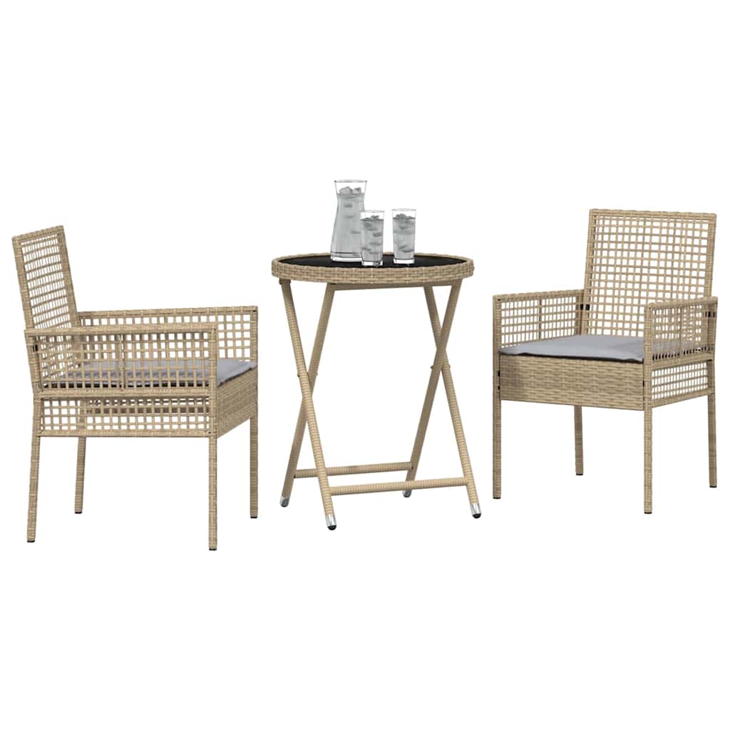 Juego Bistro de Jardín 3 pcs Beige ratán sintético