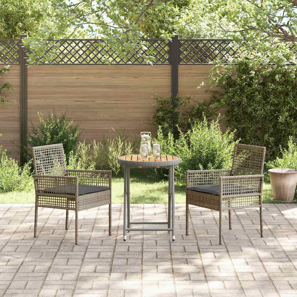 Juego Bistro de Jardín 3 pcs Gris ratán sintético