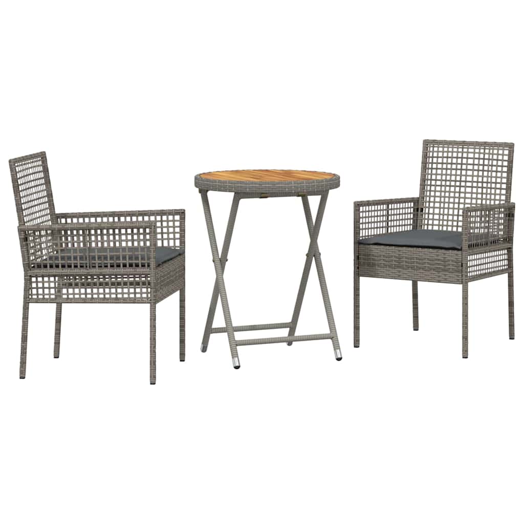 Juego Bistro de Jardín 3 pcs Gris ratán sintético
