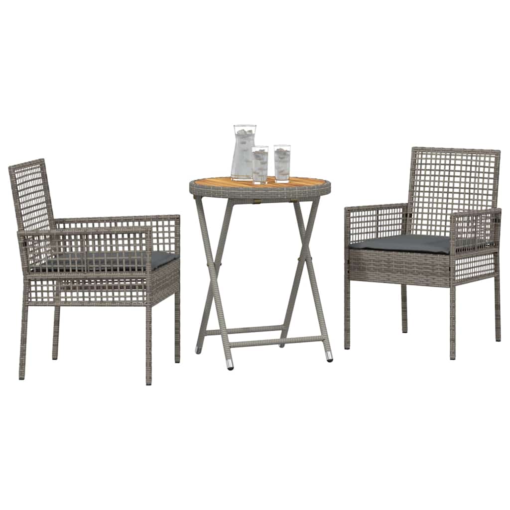 Juego Bistro de Jardín 3 pcs Gris ratán sintético
