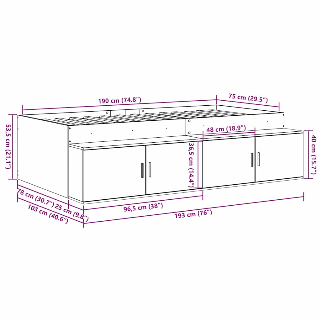 Estructura de cama con cajón 70 x 190 cm Madera contrachapada