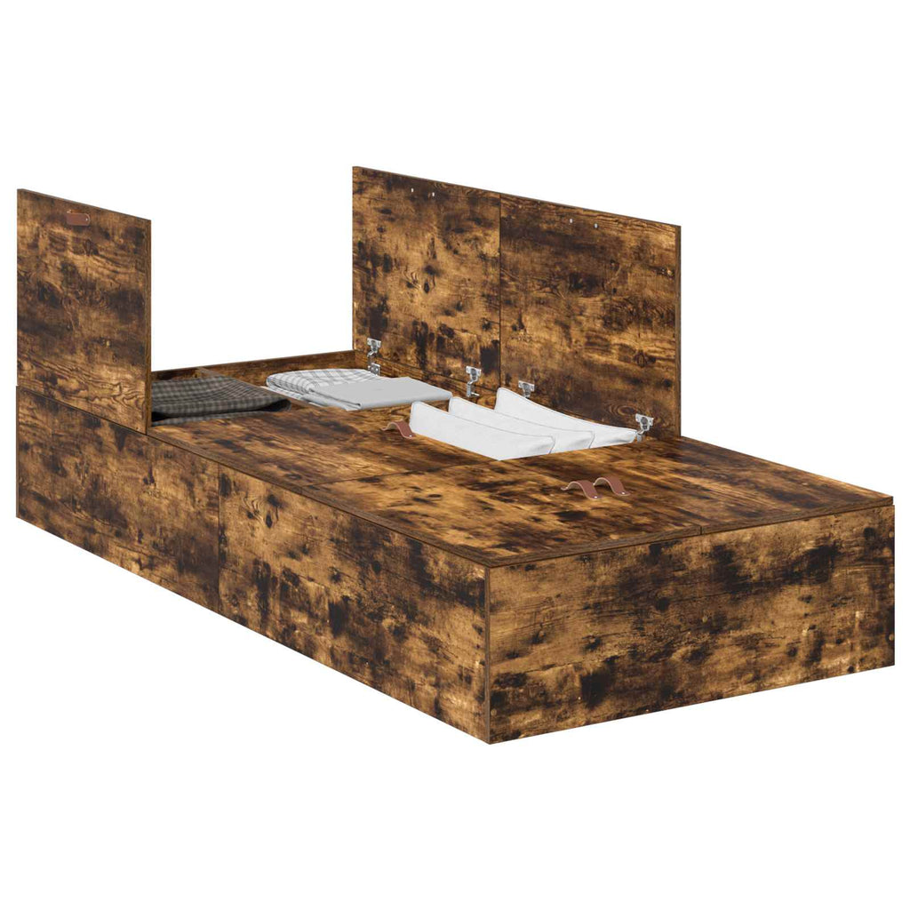 Cama con almacenamiento Roble ahumado 100 x 200 cm