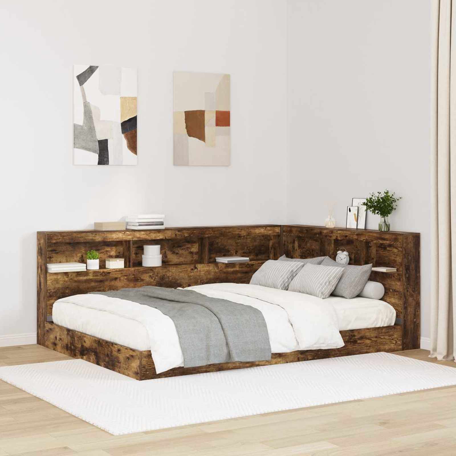 Cama com Estante Branca 135 x 190 cm Madeira contraplacada