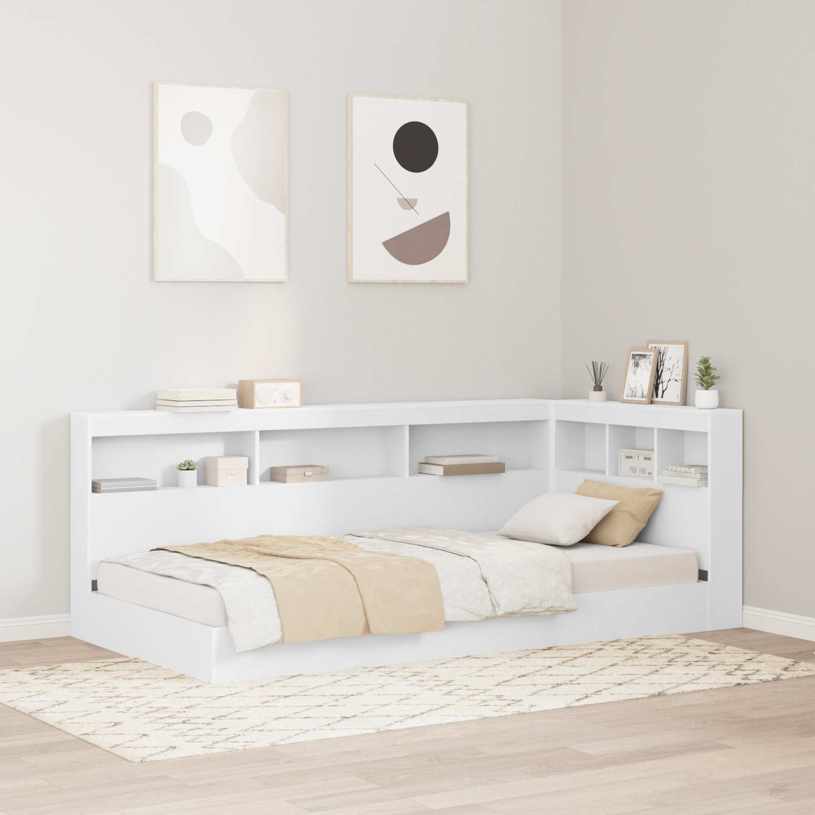 Cama com Estante Branca 135 x 190 cm Madeira contraplacada