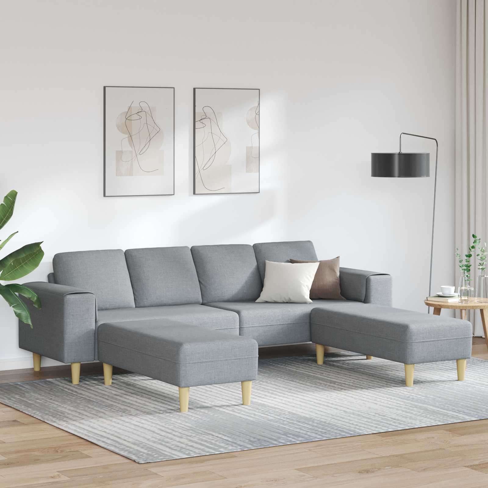 Sofá de sala de estar 3 lugares Creme Poliéster