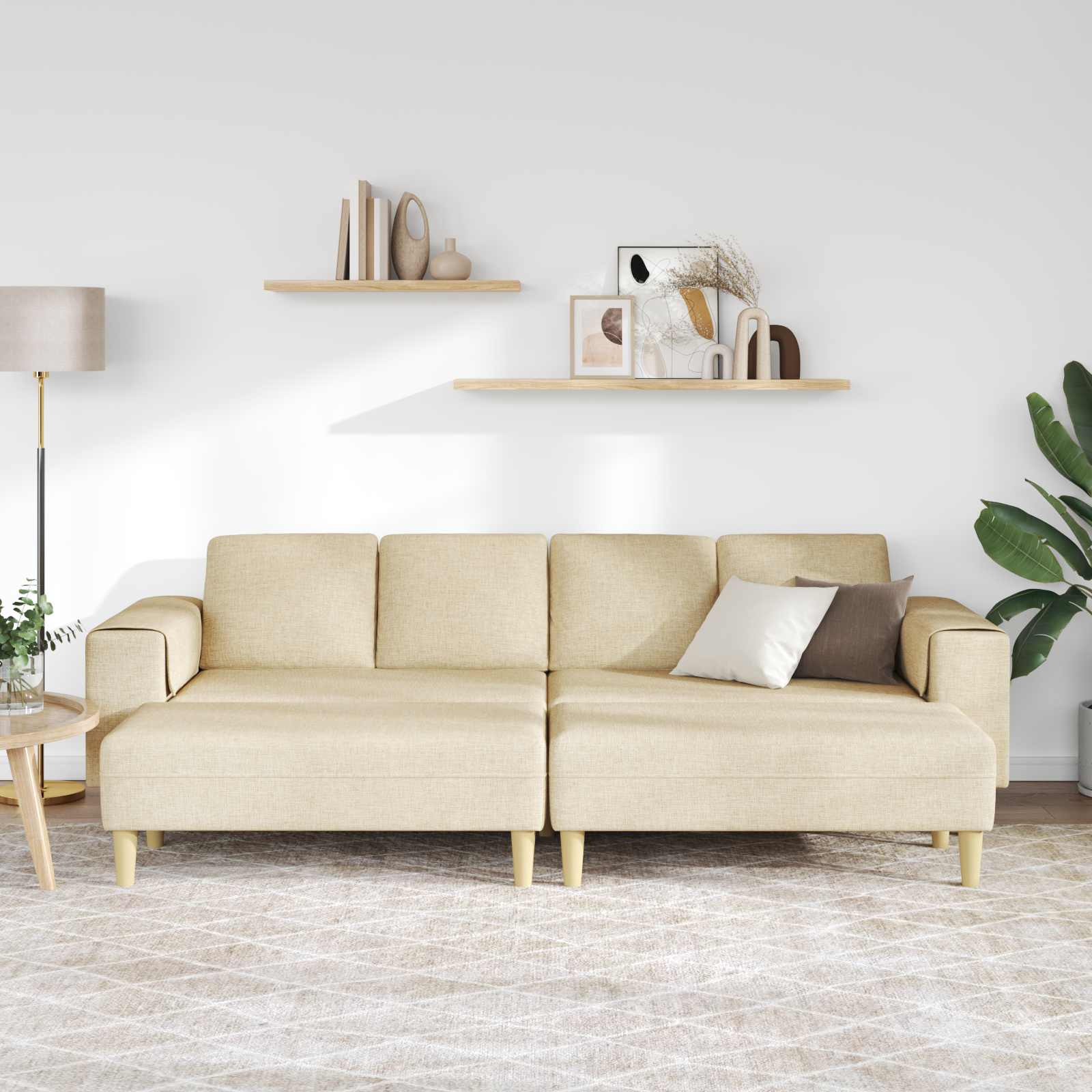Sofá de sala 3 pcs Crema Poliéster