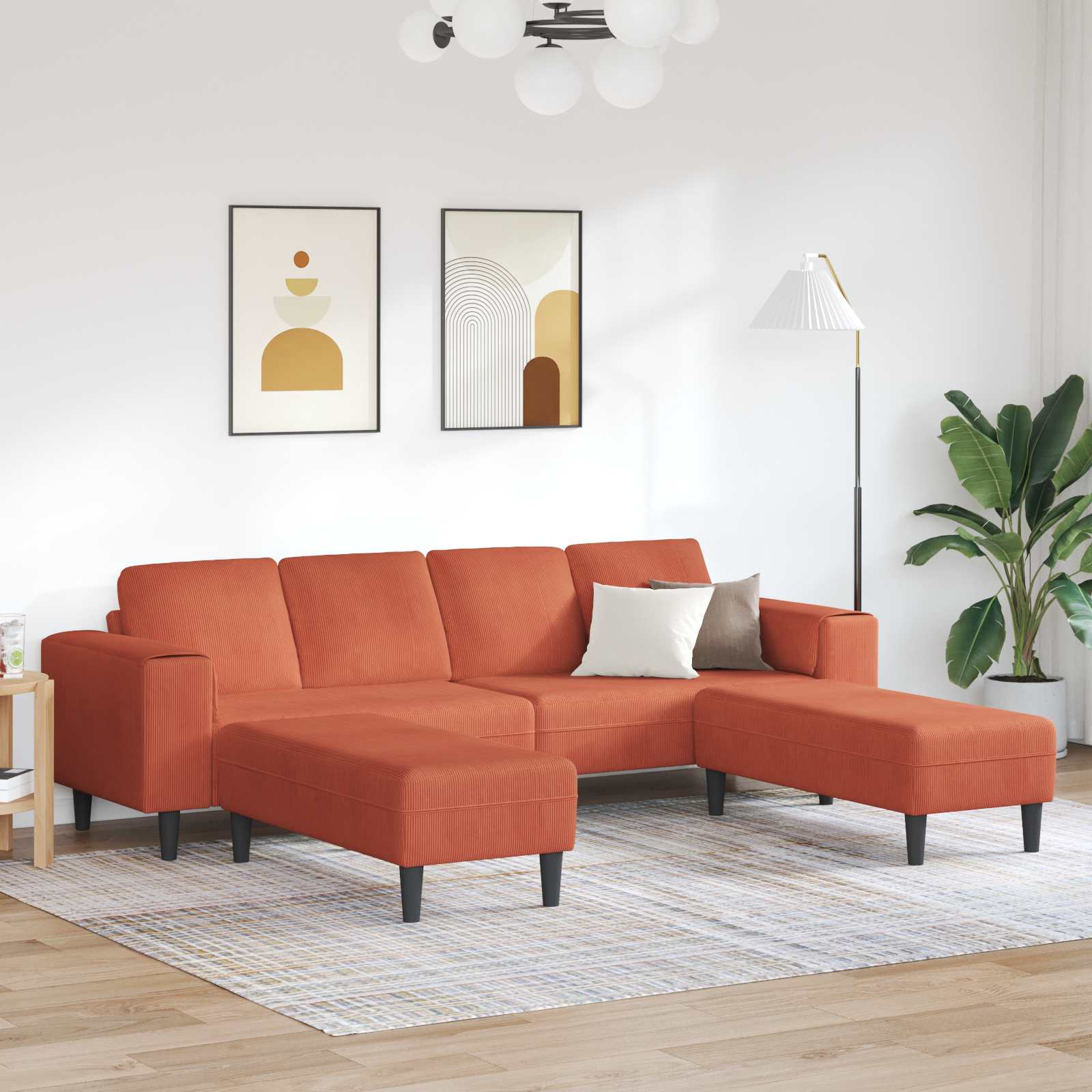 Sofá Amarillo Claro 250 x 188 x 76 cm Tela de Pana