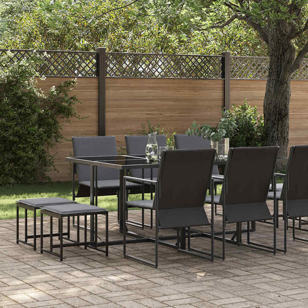Conjunto de Comedor de Jardín 11 pcs Negro Acero