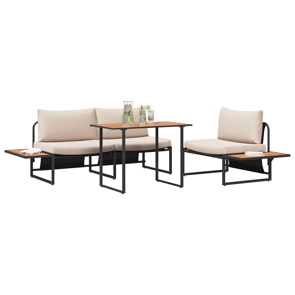 Conjunto de Comedor de Jardín 3 pcs Taupé Acero