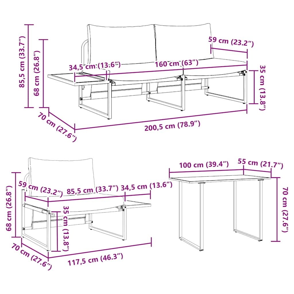 Conjunto de Comedor de Jardín 3 pcs Taupé Acero