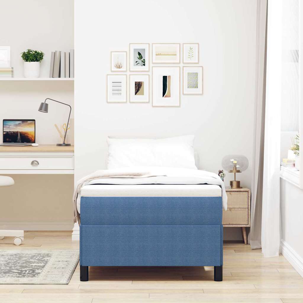 Cama tipo Box Spring Azul 100 x 200 cm Tecido de Corduroy