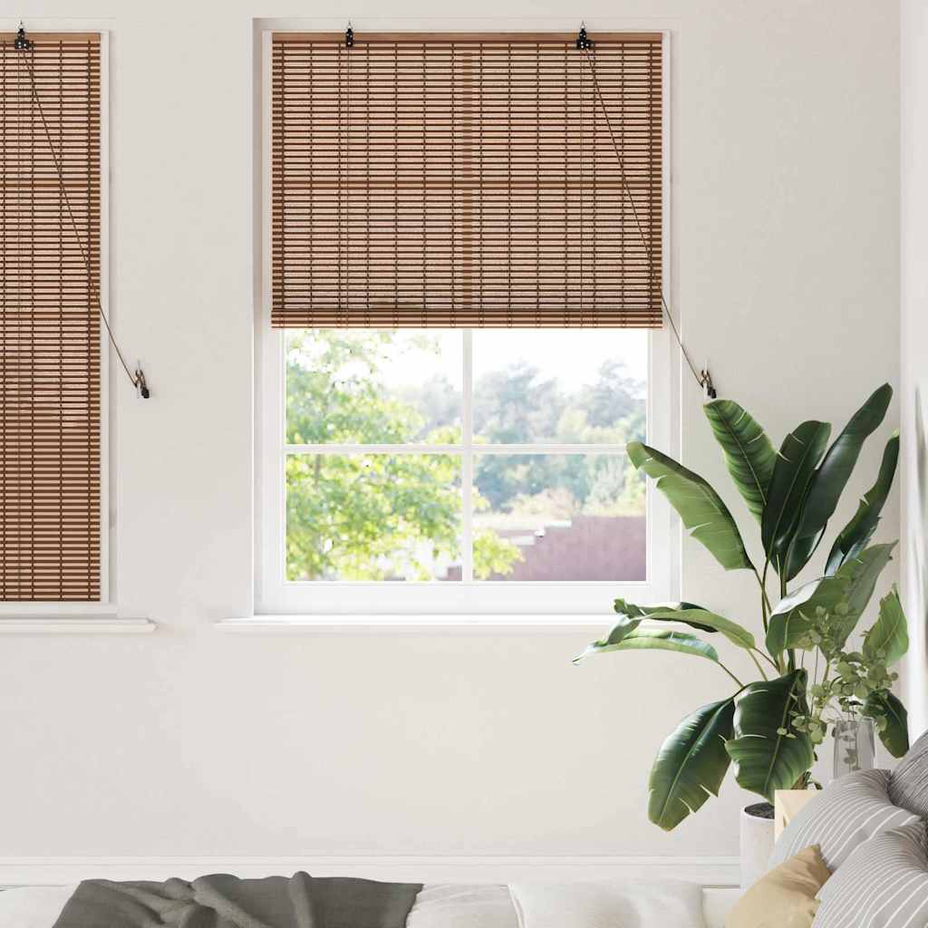Estor enrollable con cortinas Manual Marrón 100 x 160 cm Bambú