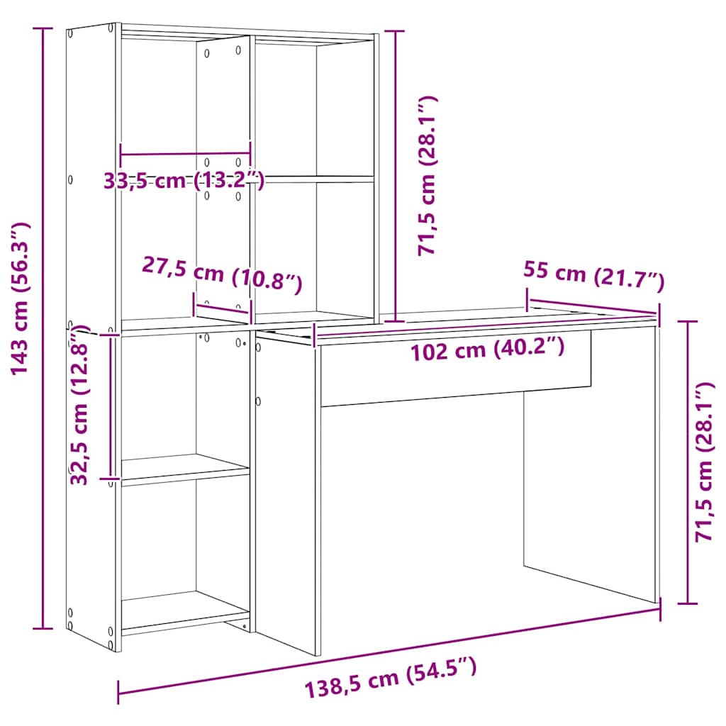 Escritorio con estante 138,5 x 55 x 143 cm Madera de ingeniería