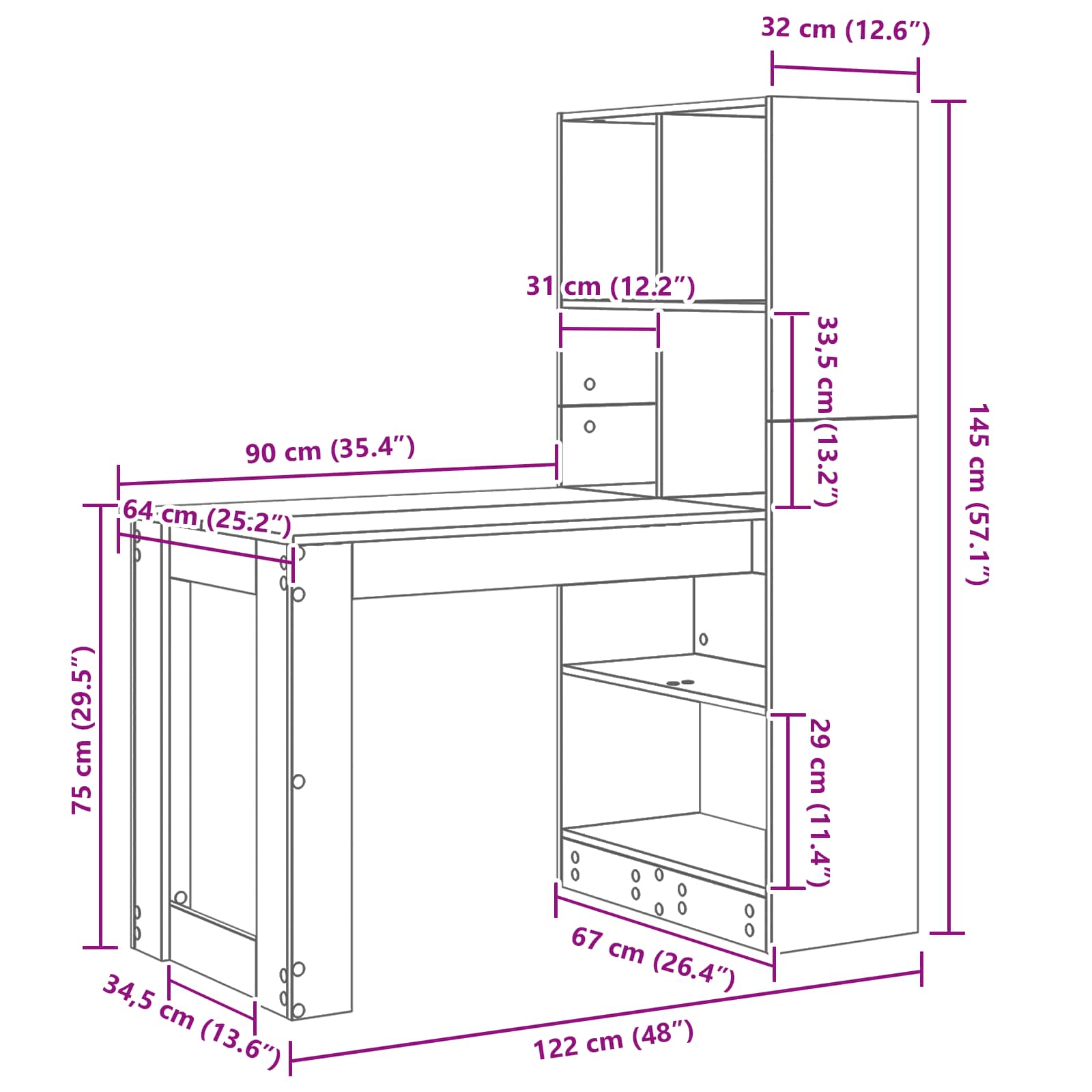 Escritorio con estante 122 x 67 x 145 cm Madera de ingeniería