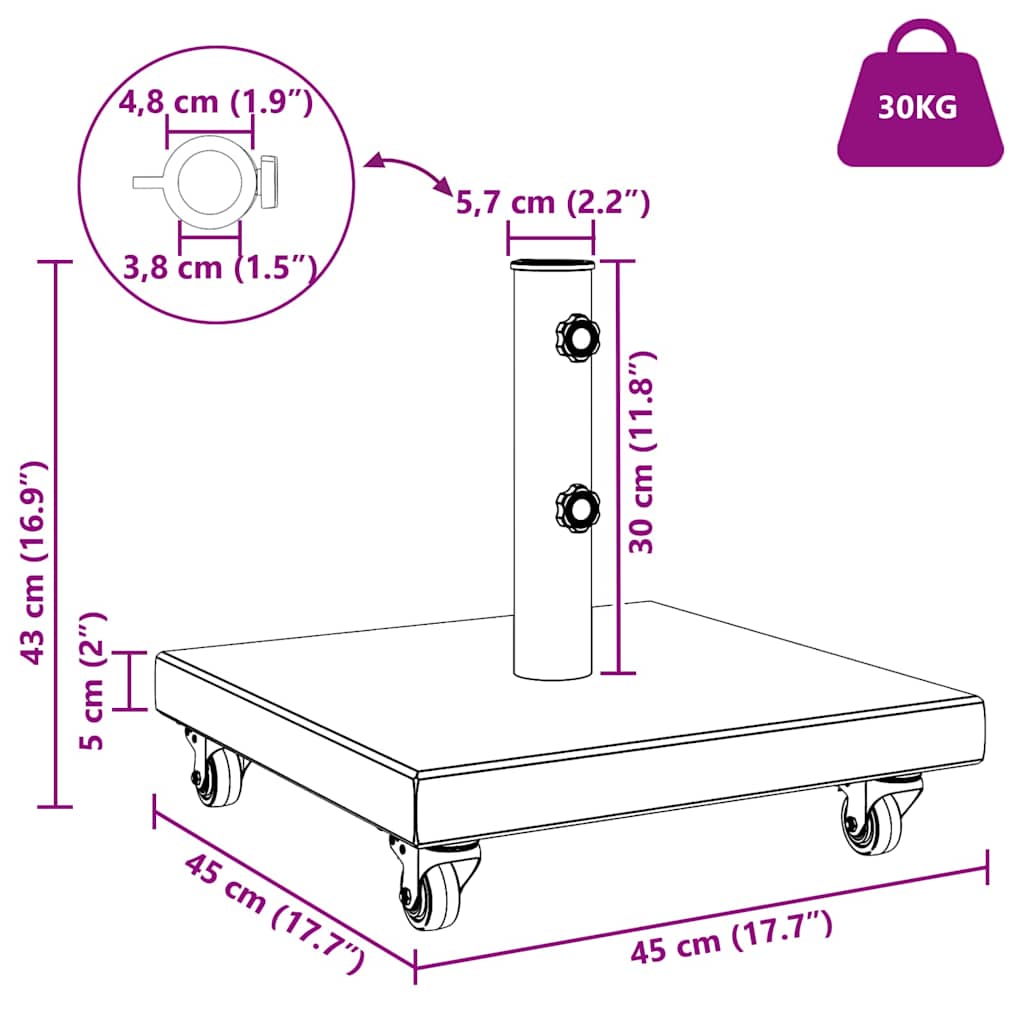Base para sombrilla 30kg Gris granito Cuadrado