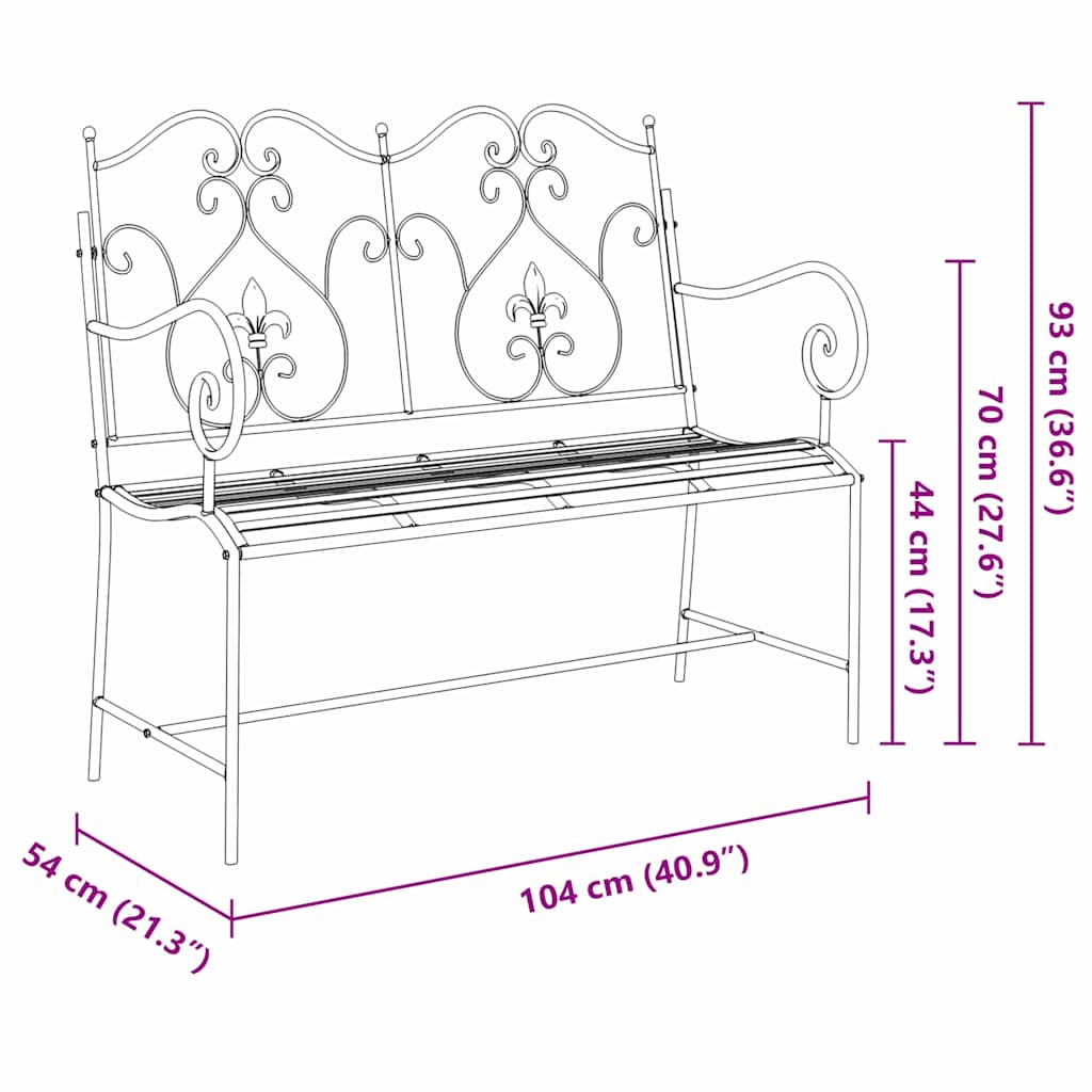 Banco de jardín antiguo 104 x 54 x 93 cm Acero