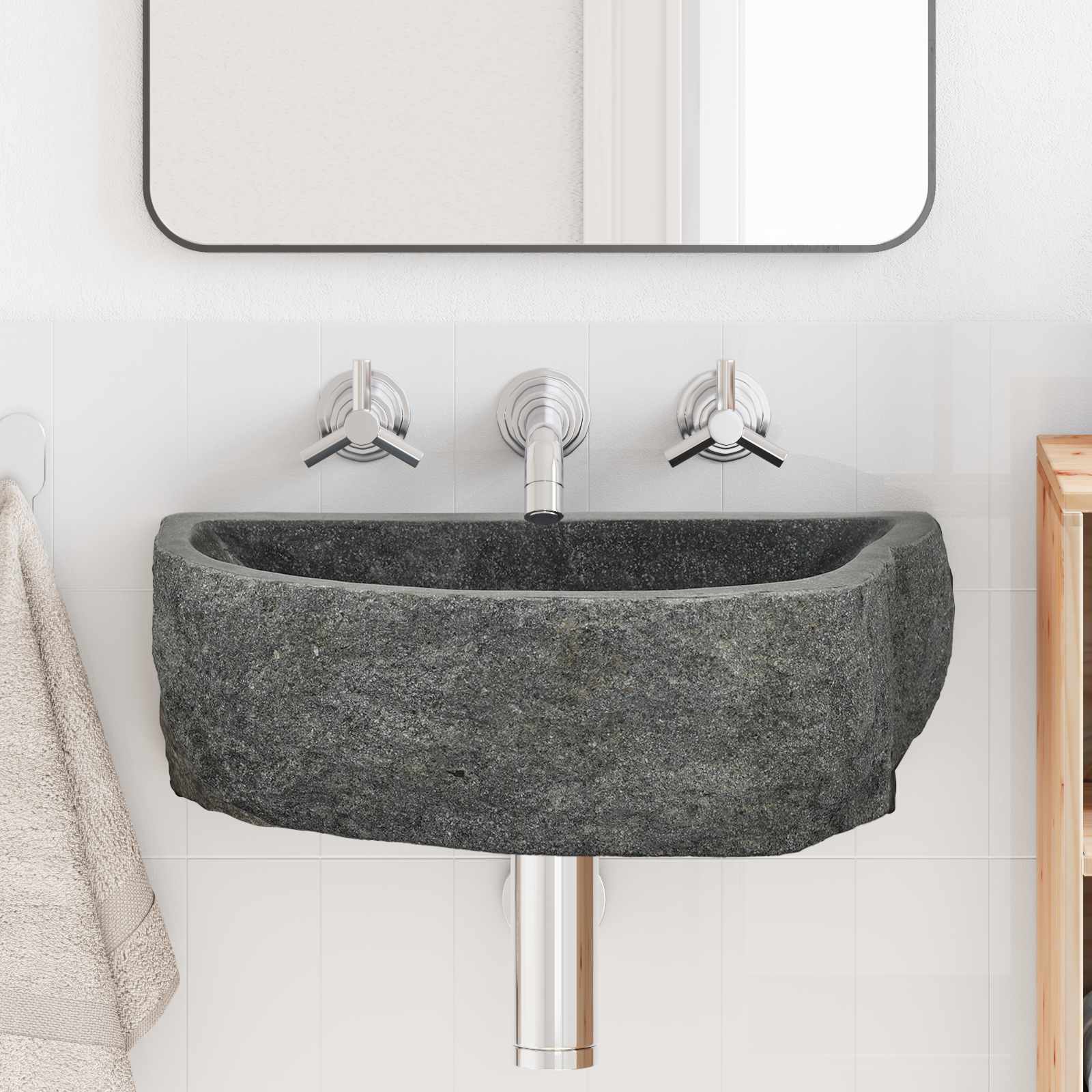 Lavabo montado en la pared Gris 37 x 30 x 12 cm Piedra de río