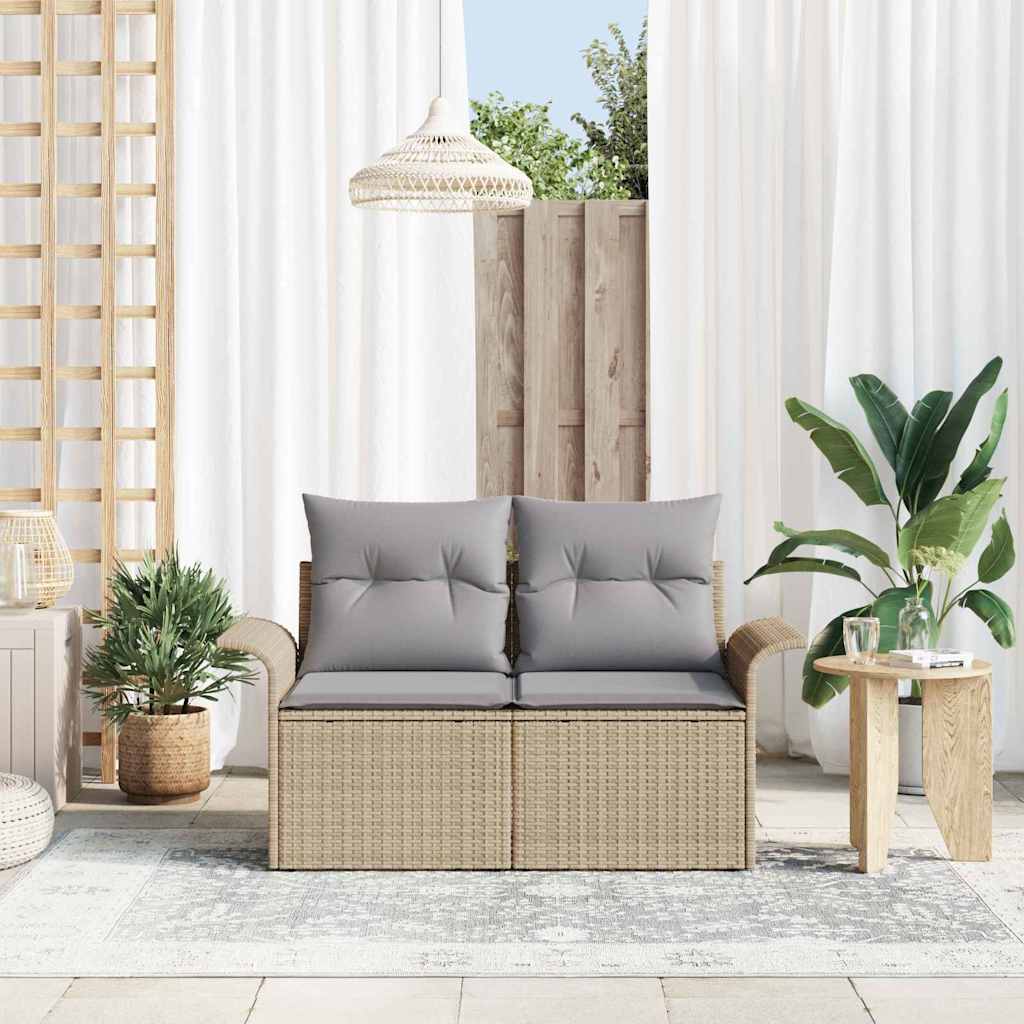 Sofá de jardín con cojín Beige 141 x 62 x 69 cm ratán sintético
