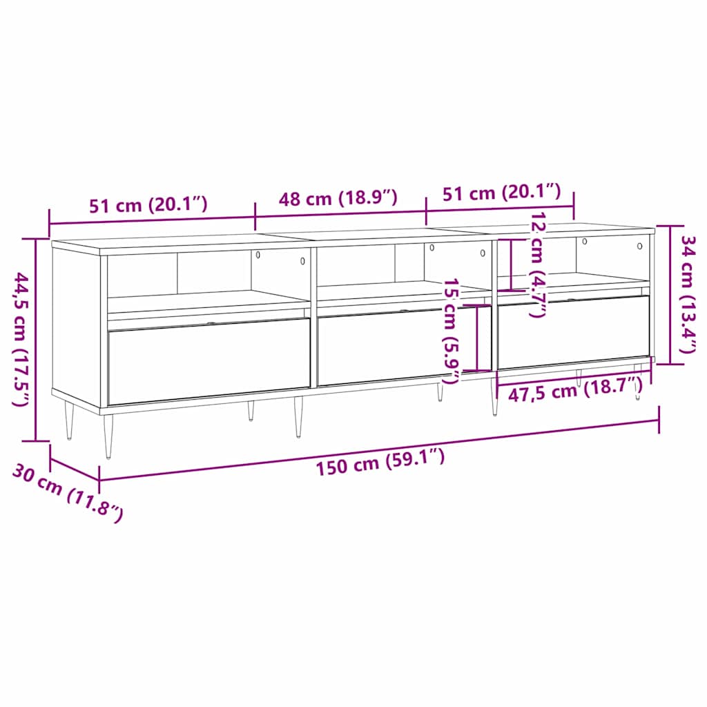 Mueble de TV Madera envejecida 150 x 30 x 45 cm