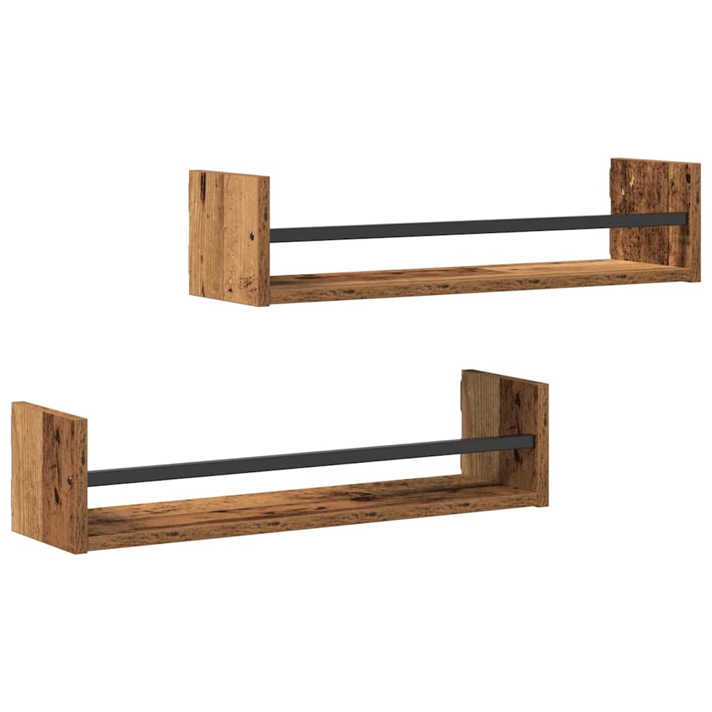 Estante de pared 2 pcs Madera vieja 60 x 16 x 14 cm