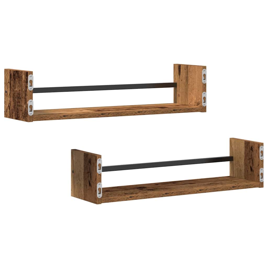 Estante de pared 2 pcs Madera vieja 60 x 16 x 14 cm