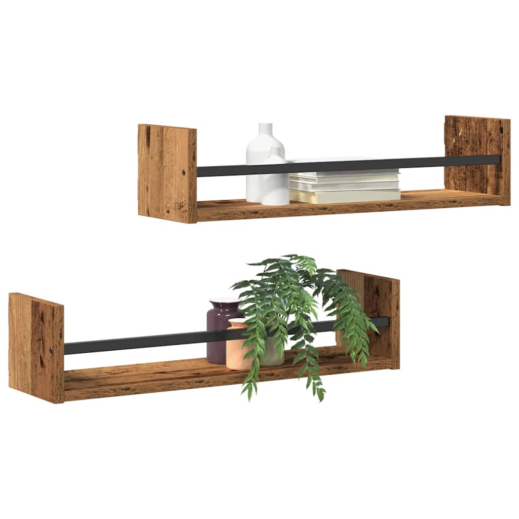 Estante de pared 2 pcs Madera vieja 60 x 16 x 14 cm