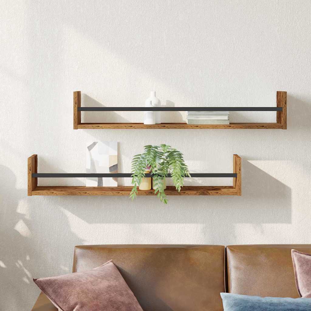 Wall shelf 2 pcs Old wood 60 x 16 x 14 cm