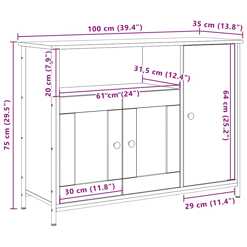 Aparador Roble artesanal 100 x 35 x 75 cm