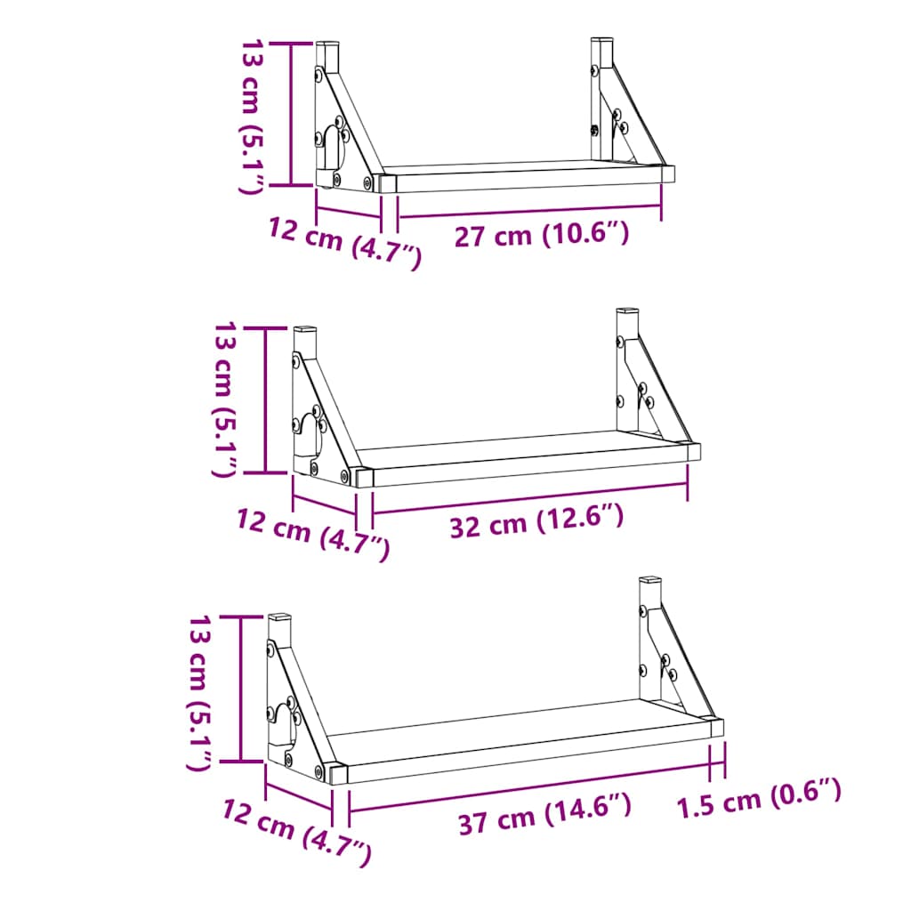 Estante de pared Montaje en la pared 3 pcs Roble Humo