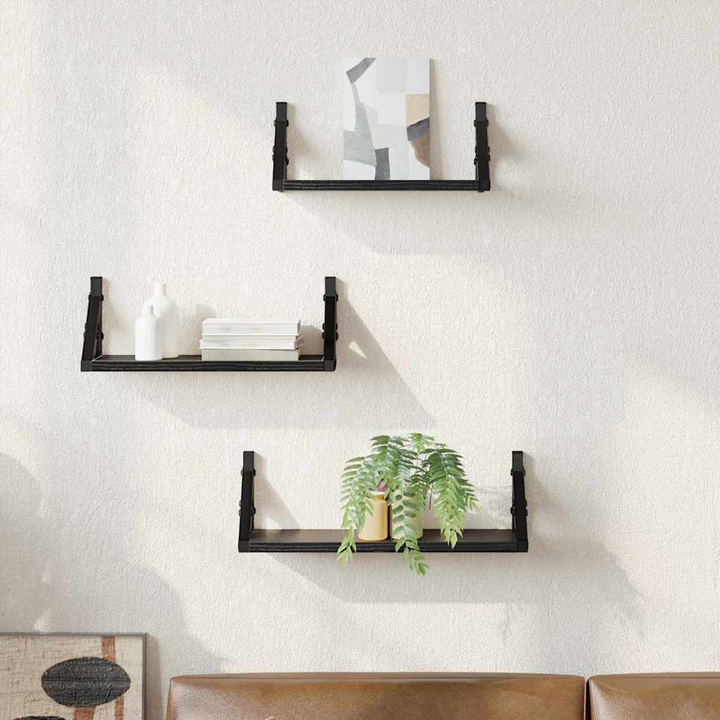 Wall Shelf Wall Mount 3 pcs Smoked Oak