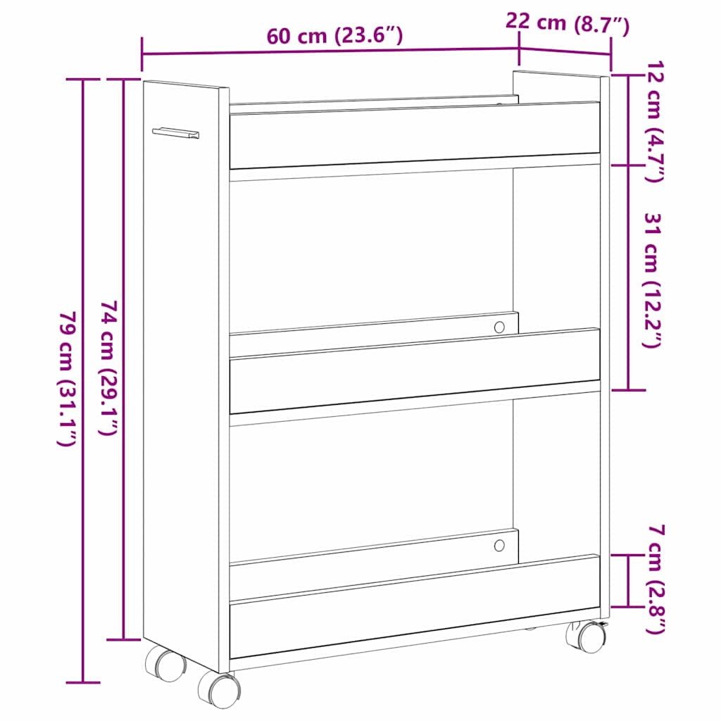 Armario con rueda Madera vieja 60 x 22 x 79 cm
