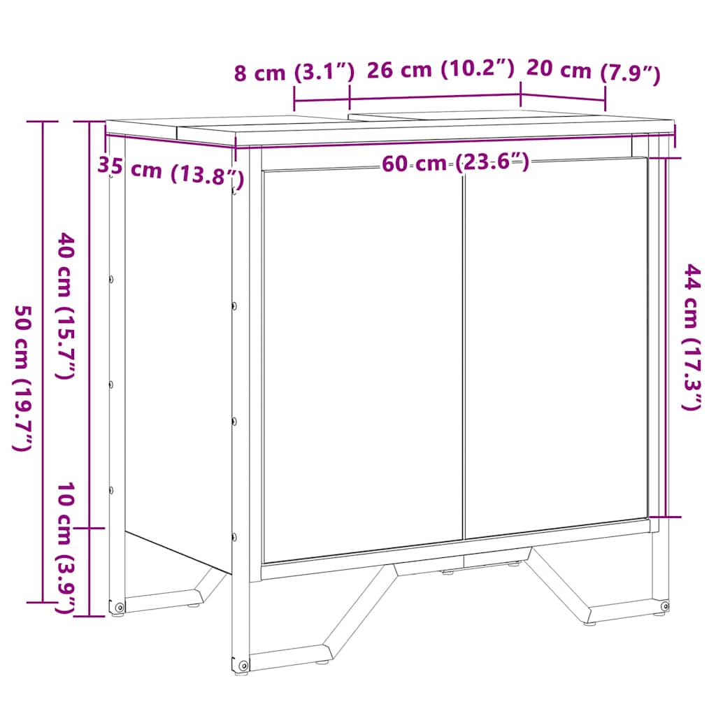 Gabinete de Lavabo para Baño Madera Vieja 60 x 35 x 60 cm